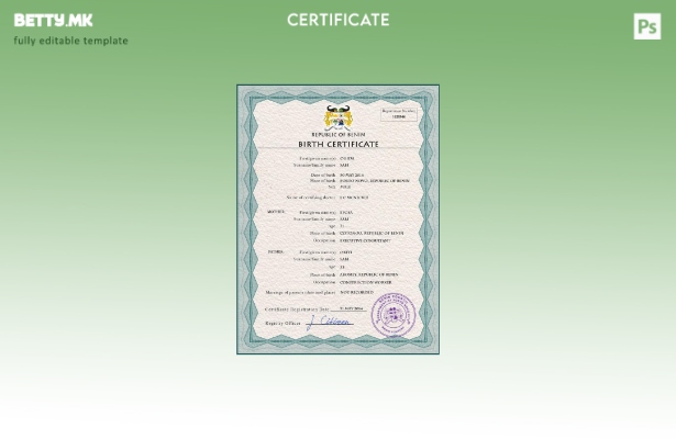 модерен стил Бенин од витално значење за извод од матична книга на родени шаблон